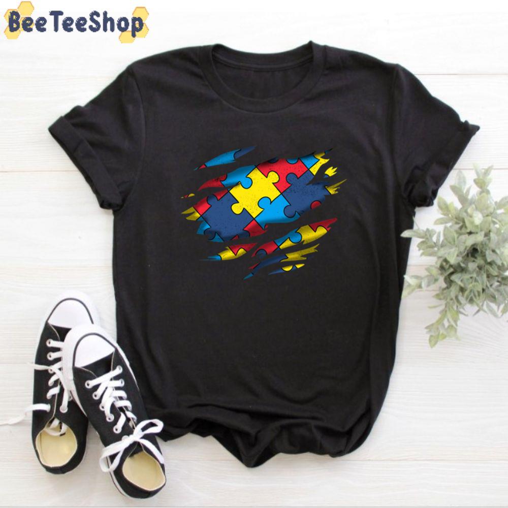 Power Superhero Puzzle Piece Autism Awareness Unisex T-Shirt