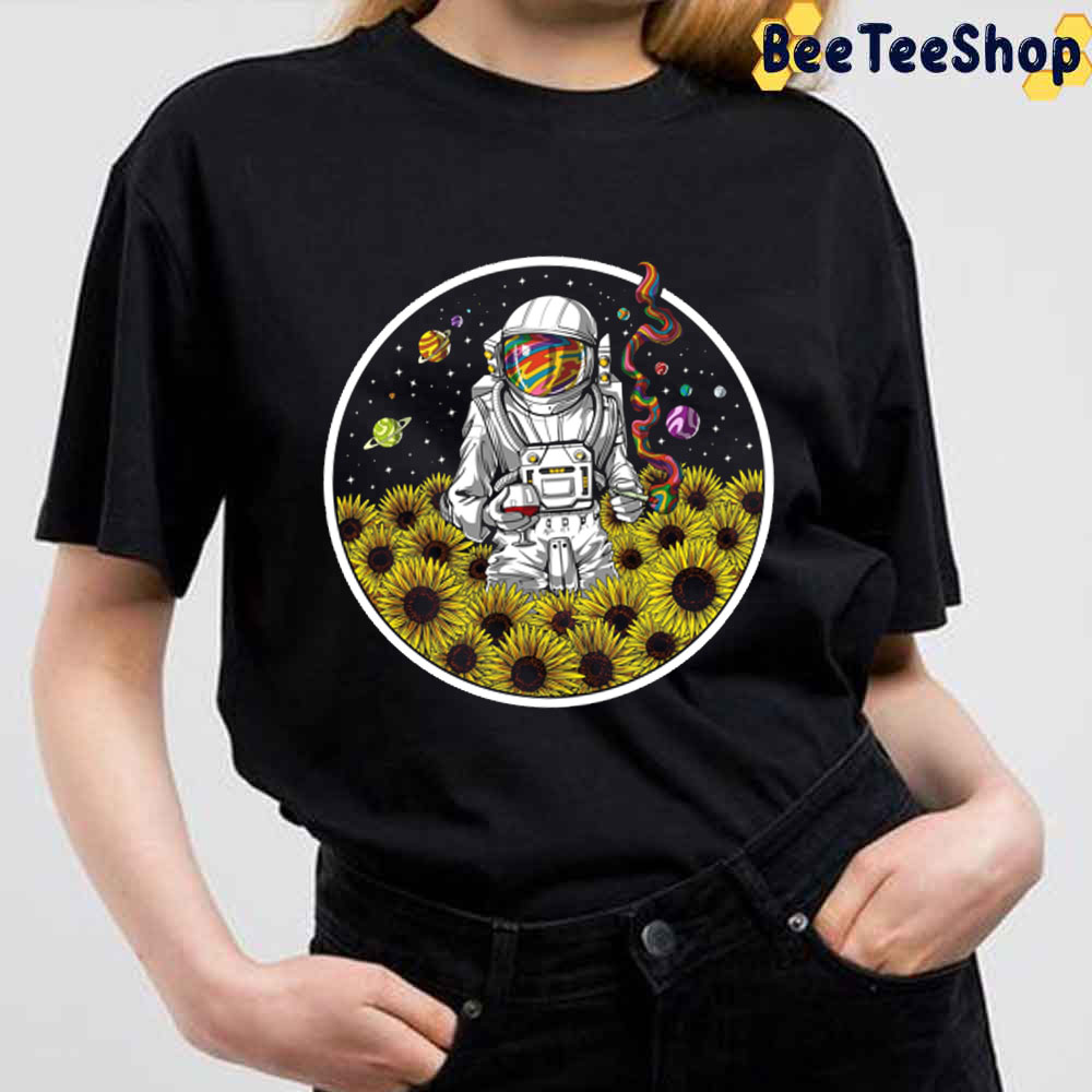 Psychonaut Space Sunflowers Smoking Weed Unisex T-Shirt