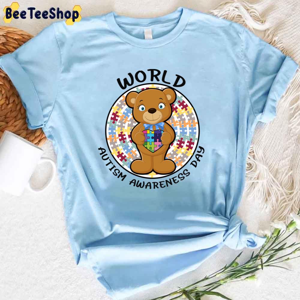 Puzzle Piece Heart With Bear Autism Awareness Unisex T-Shirt