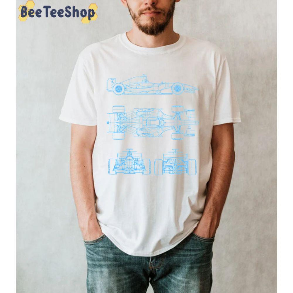 Racing Car Blueprint Project Light Blue Racing Unisex T-Shirt