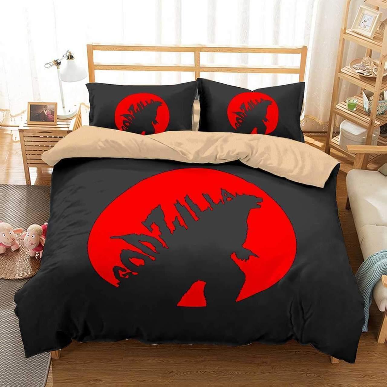 Red And Black Style Godzilla Bedding Set