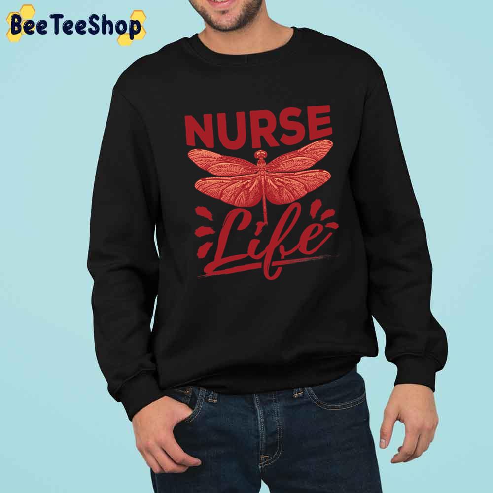 Red Style Nurse Life Dragonfly Theme Unisex T-Shirt