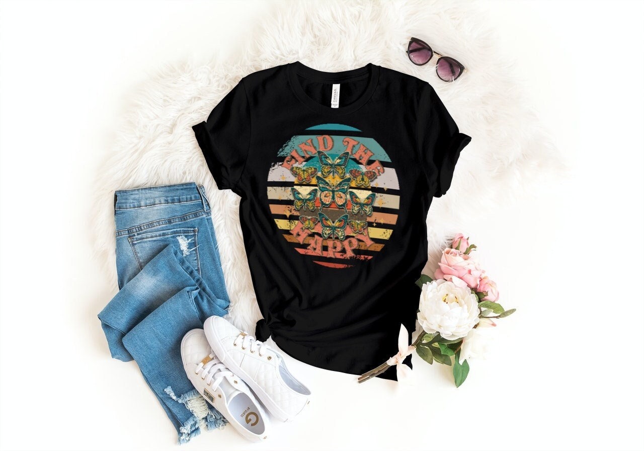 Retro Find The Happy Butterfly Vintage Unisex T-Shirt