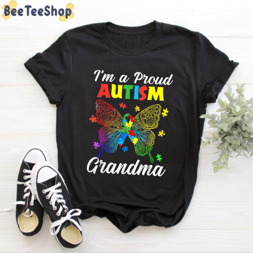 Ribbon Butterfly I’m A Proud Autism Grandma Unisex T-Shirt