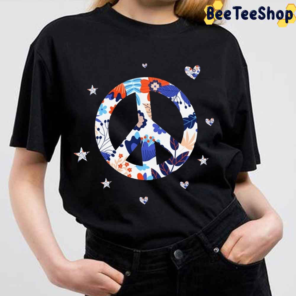 Star Love Spring Flowers Floral Peace Sign Hippie Unisex T-Shirt