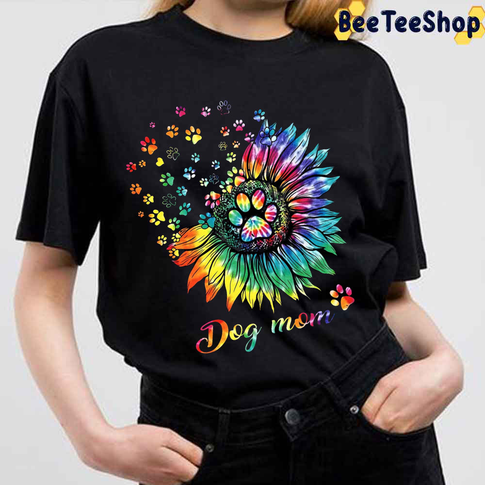 Sun Flower And Colorful Dog Mom Hippie Unisex T-Shirt