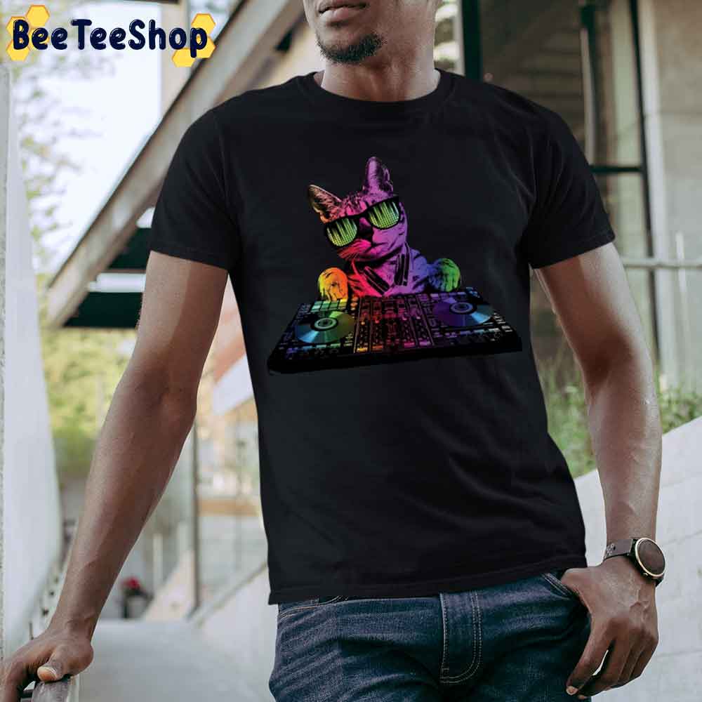 Technicolor Dj Cat Funny Pet Unisex T-Shirt - Beeteeshop