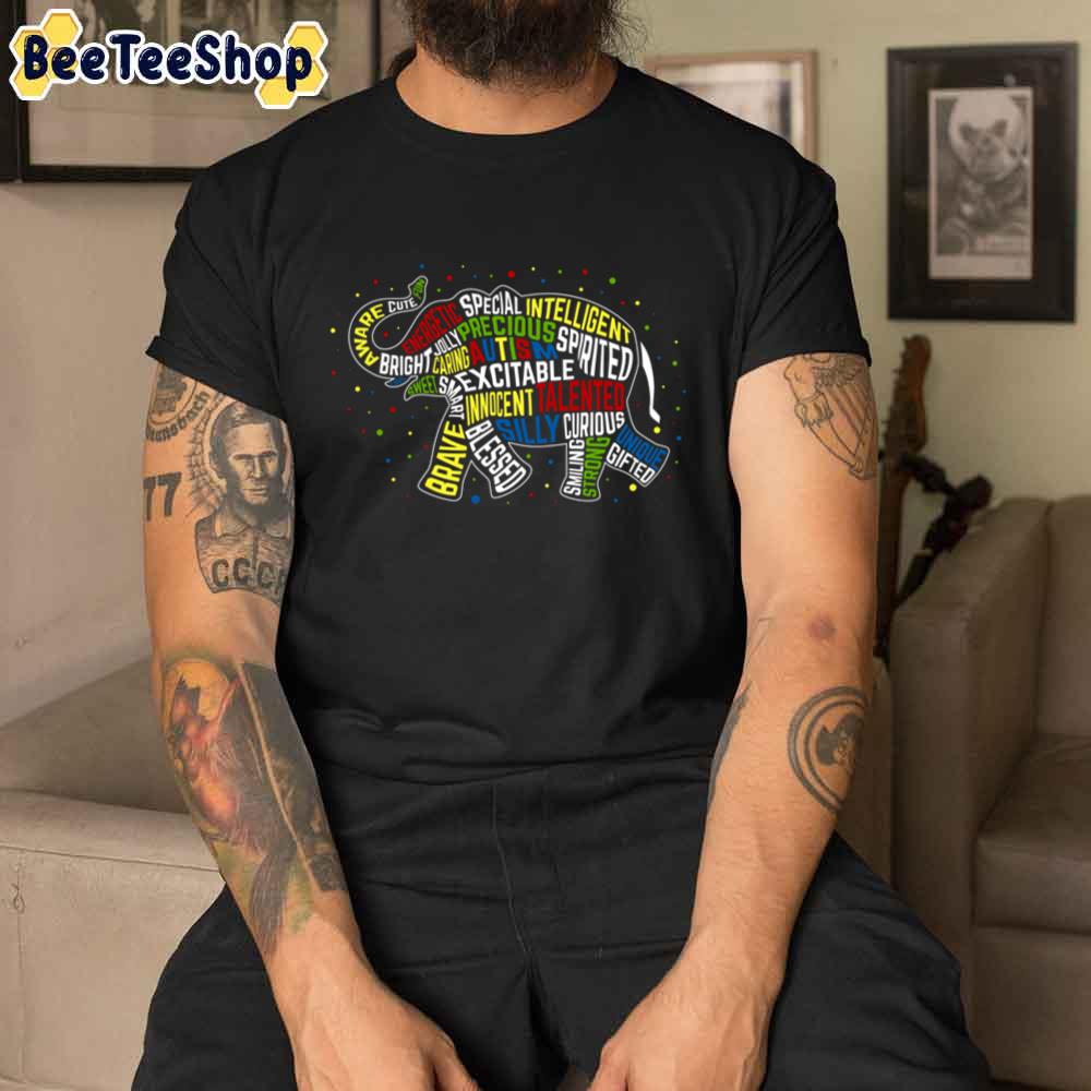 Text Elephant Style Autism Awareness Unisex T-Shirt