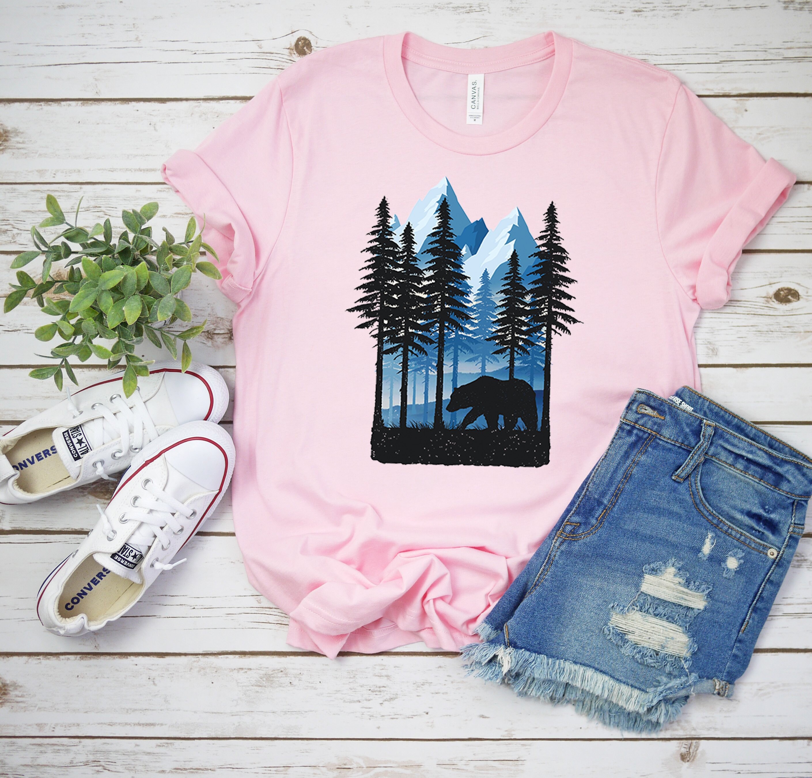 The Great Outdoors Mountain Scenery Forest Bear Unisex T-Shirt