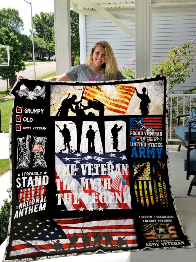 Theme I Served I Sacrificed I Regret Nothing Dad Quilt Blanket