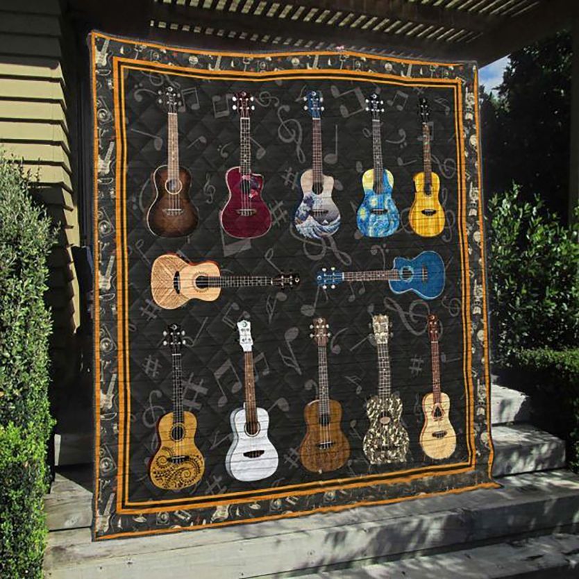 Ukulele Musical Instrument Quilt Blanket