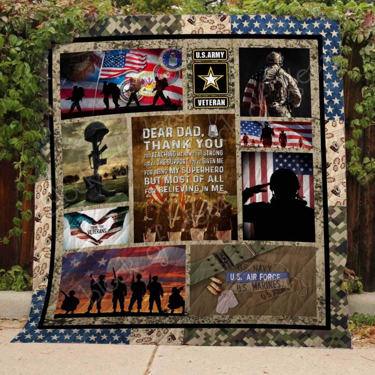 Us Veteran Dad Most Of All For Believing Me Quilt Blanket