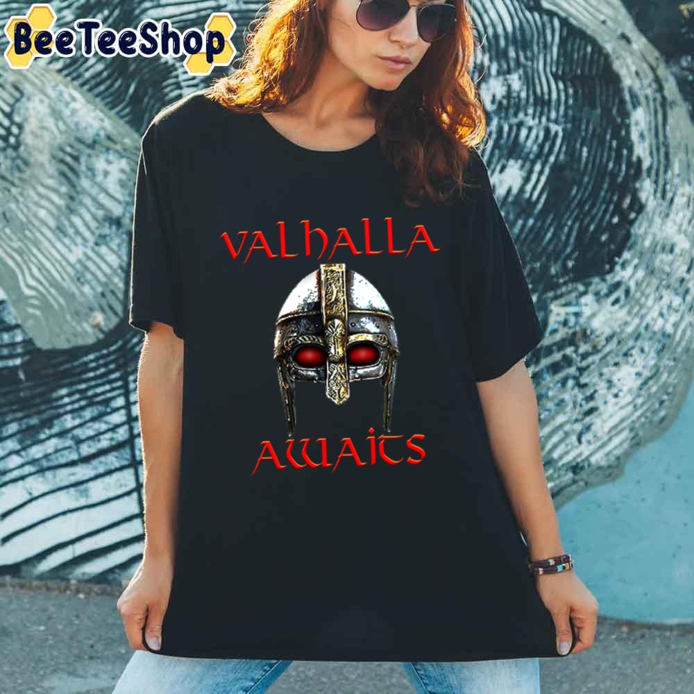 Valhalla Awaits Viking Helmet Norse Mythology Unisex T-Shirt