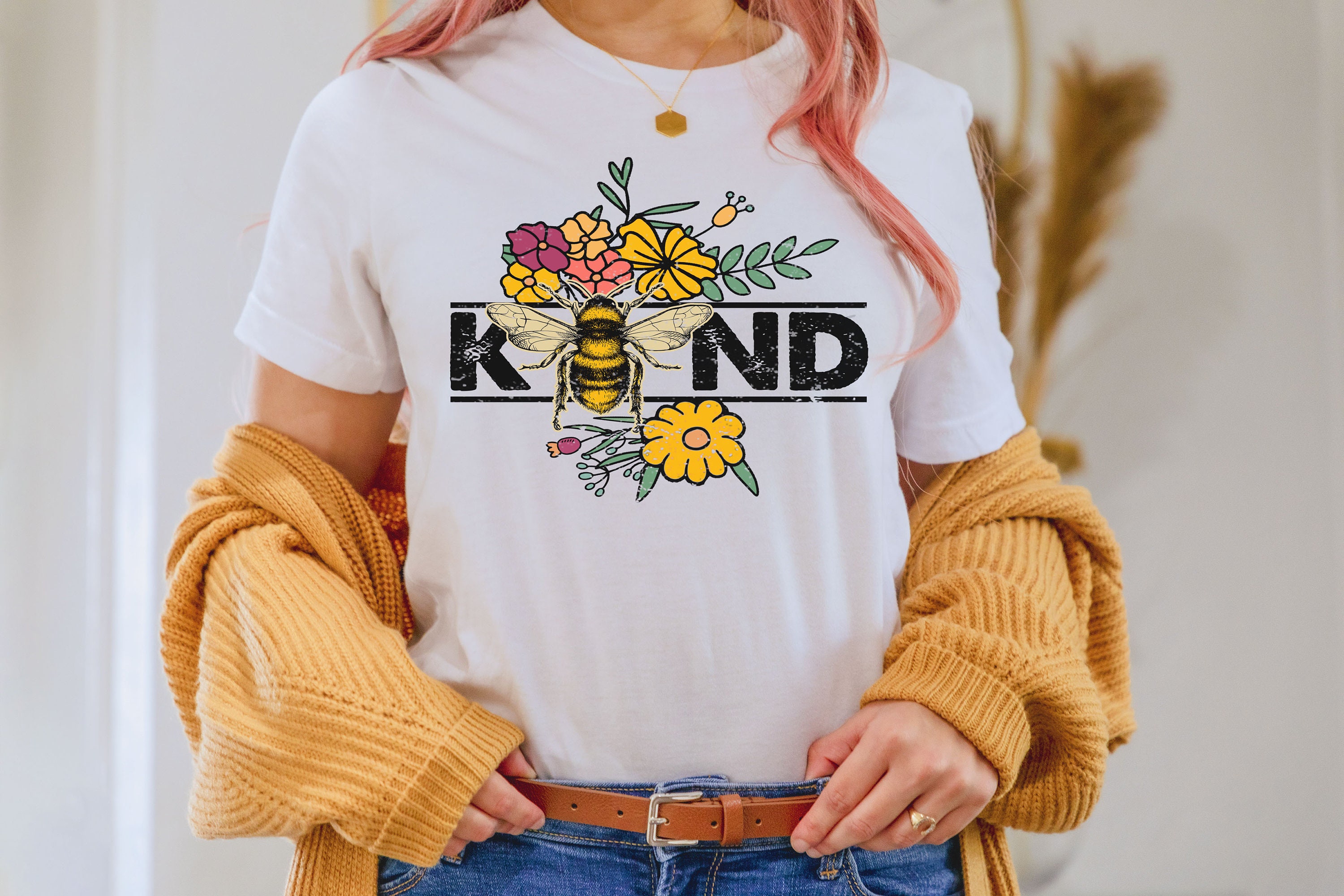 Vintage Bee Kind Sunflower Boho Hippie Unisex T-Shirt