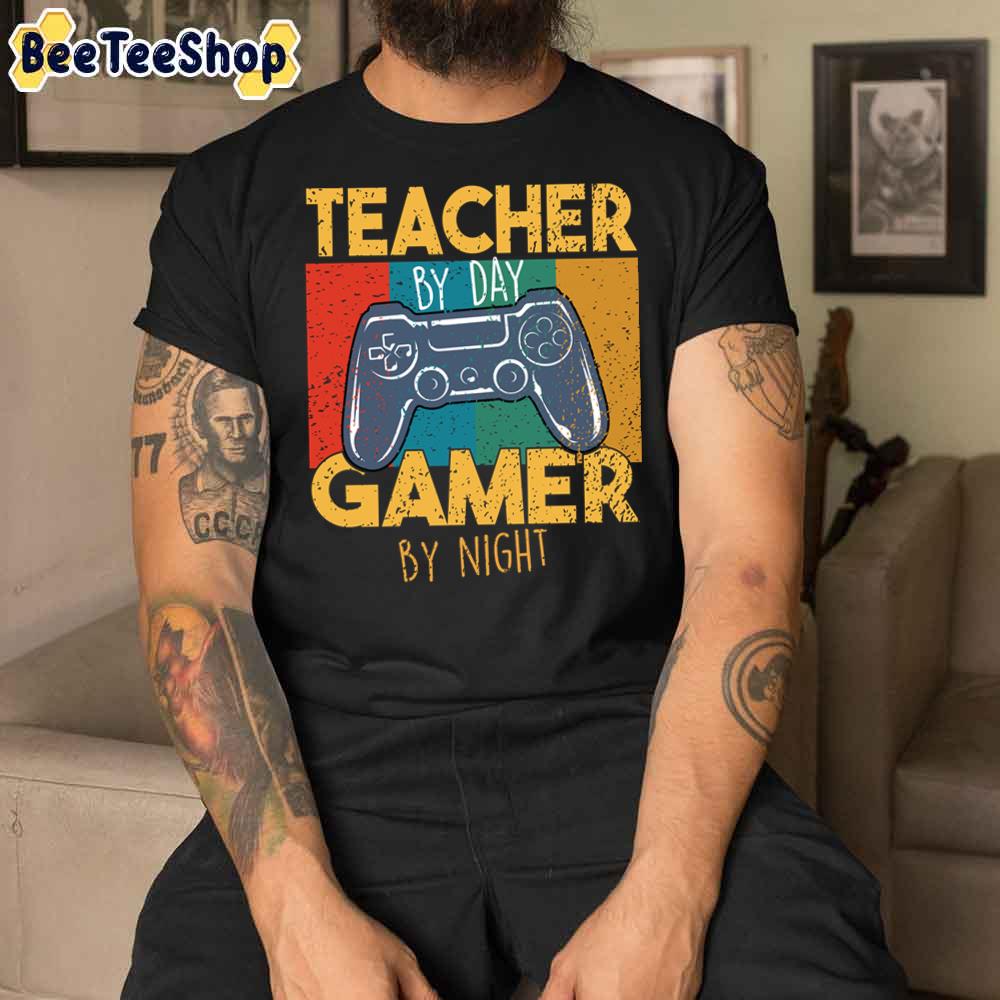 Vintage Style Teacher By Day Gamer By Night Unisex T-Shirt