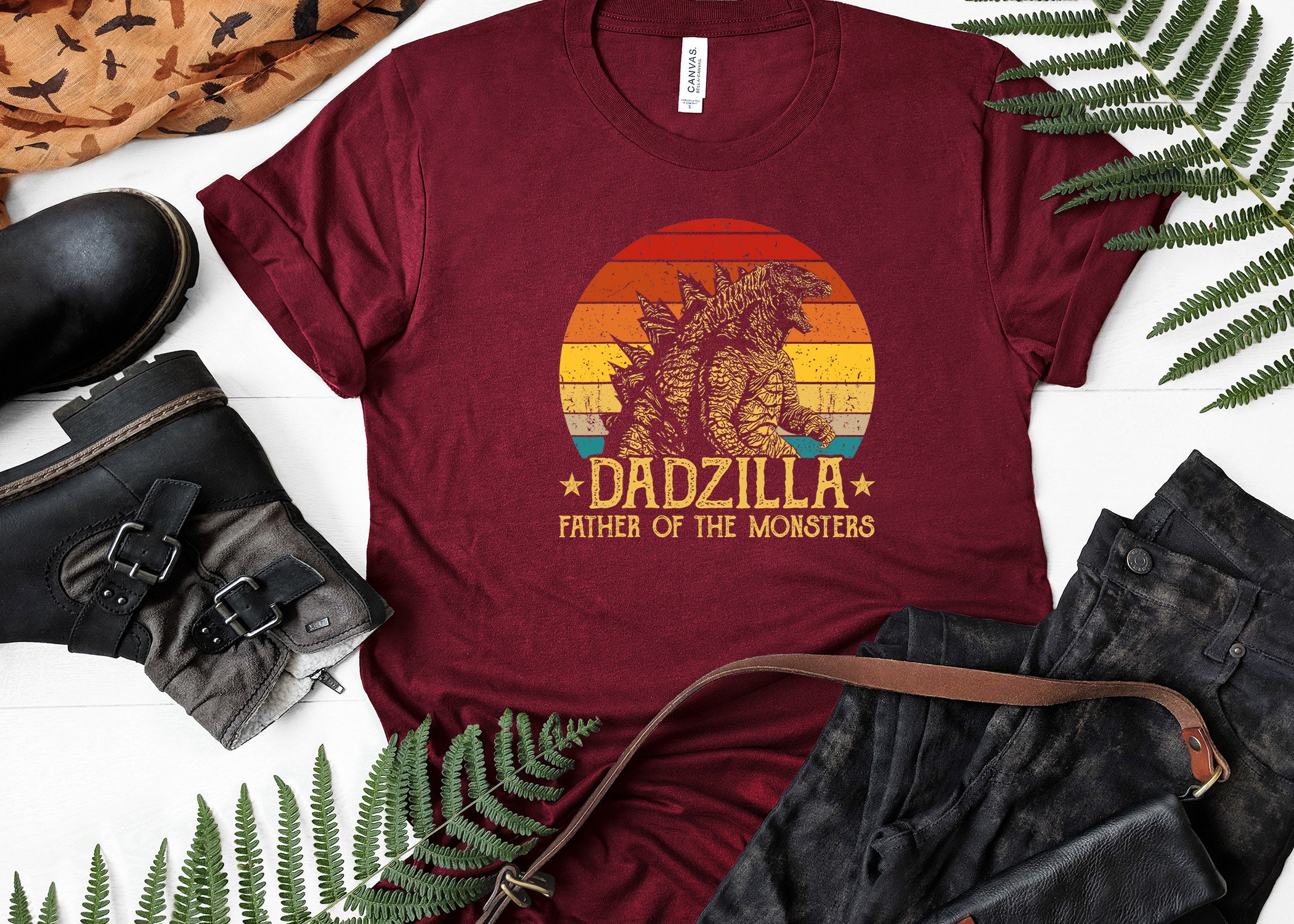 Vintage Sunset Dadzilla Father Of The Monsters Happy Father’s Day Unisex T-Shirt