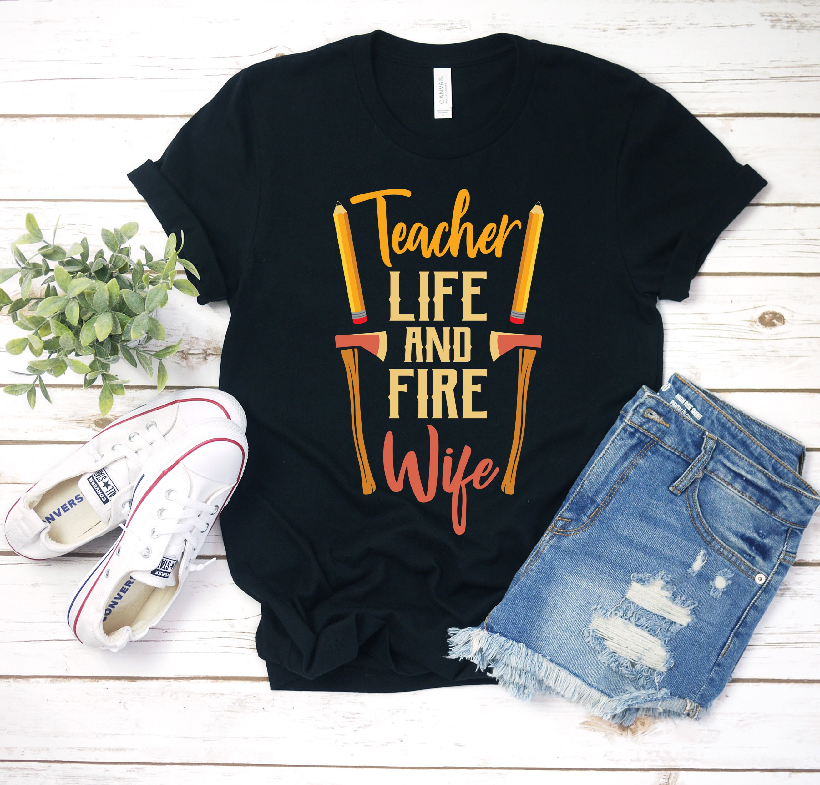 Vintage Teacher Life And Fire Wife Firefighter Unisex T-Shirt