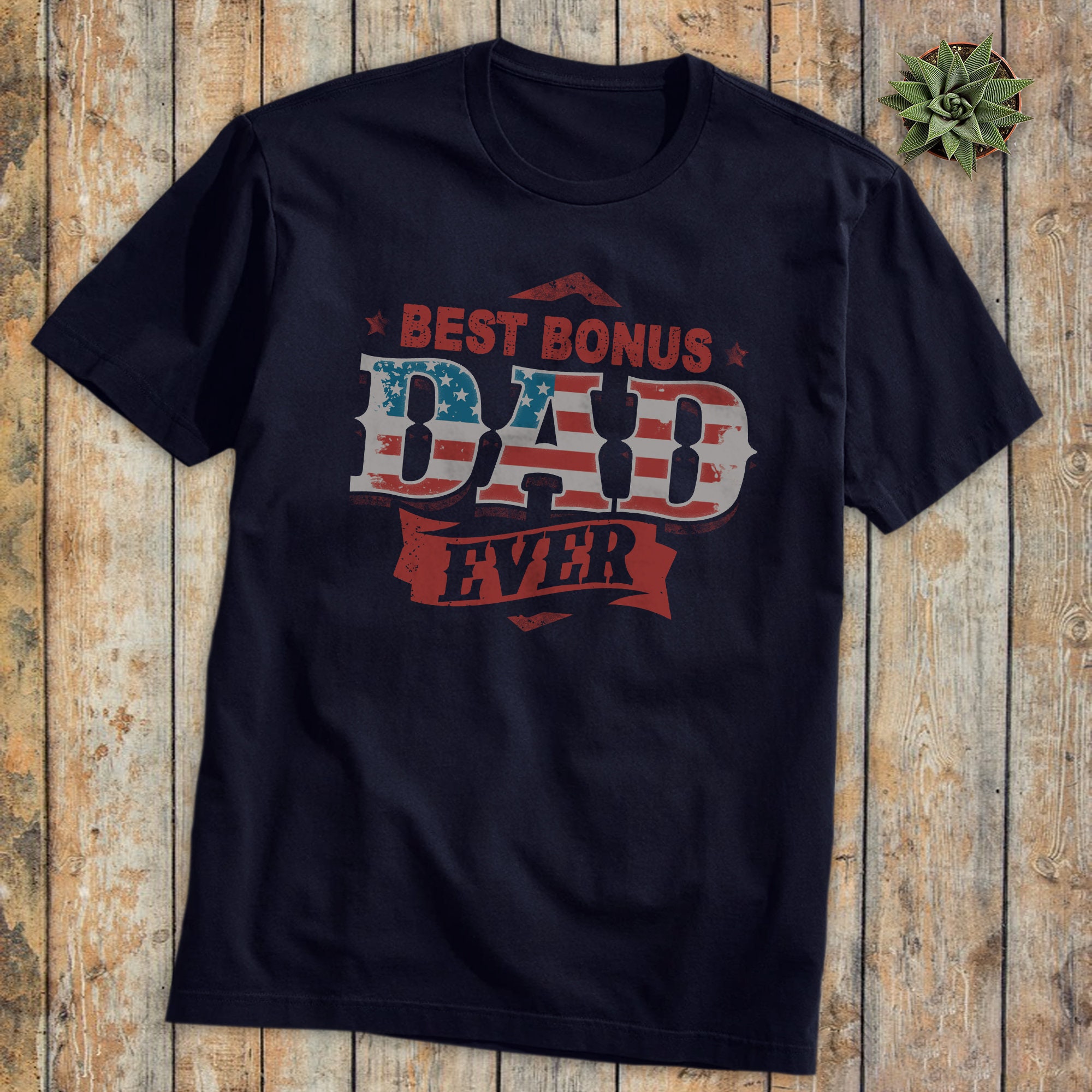 Vintgae American Flag Best Bonus Dad Ever Happy Father’s Day Unisex T-Shirt