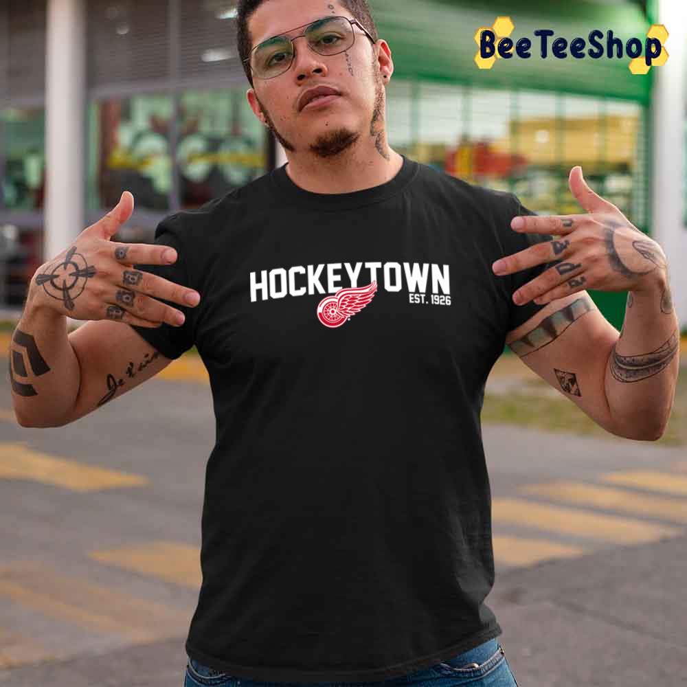 White Text And Logo Detroit Red Wings Hockey Unisex T-Shirt