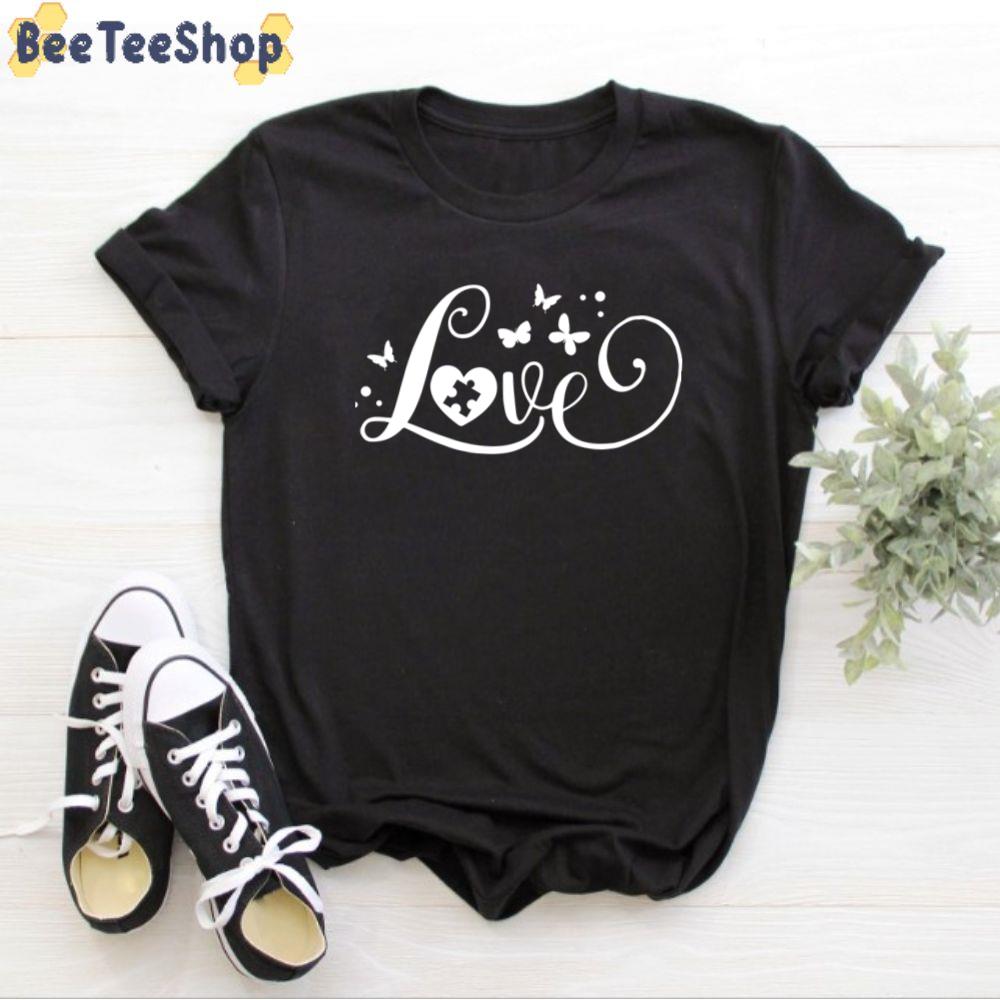 White Text Love Style Autism Awareness Unisex T-Shirt