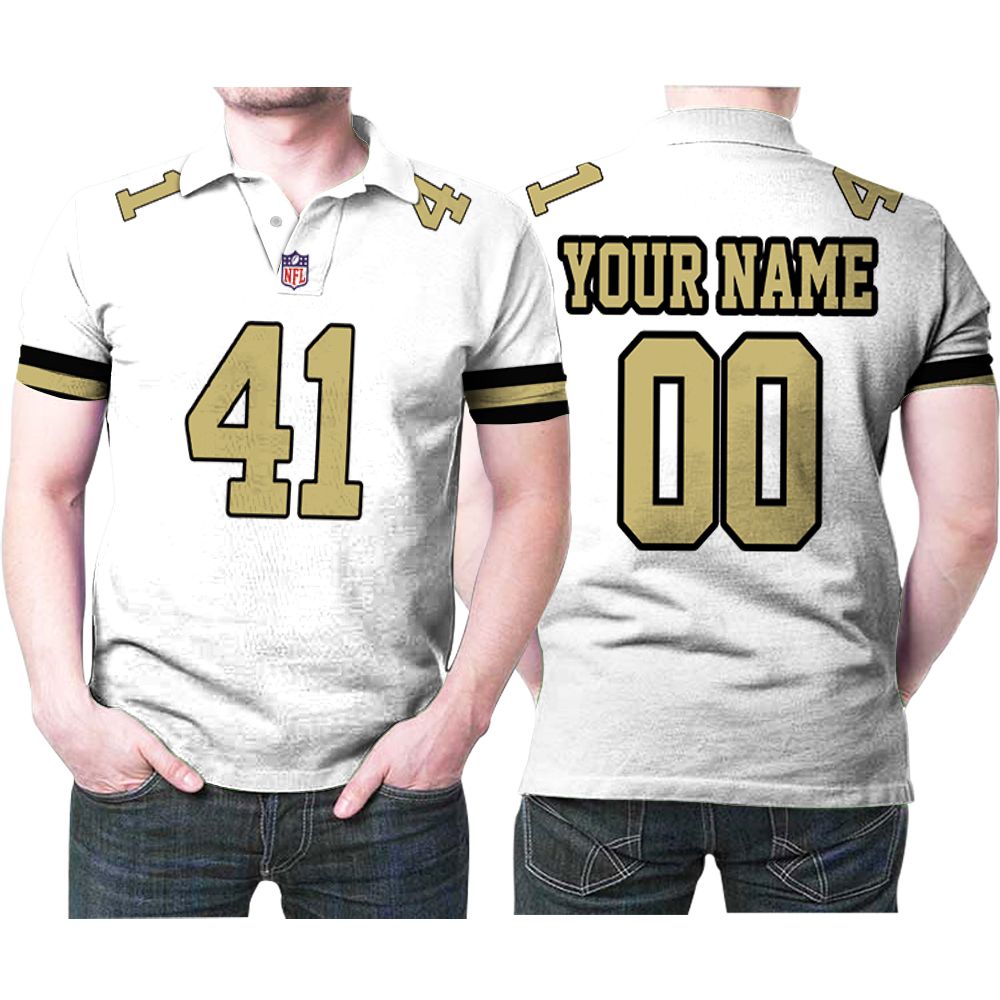 Alvin Kamara 41 New Orleans Saints Football Team Logo Personalized Name Gift For New Orleans Saints Fans Alvin Kamara Lovers Polo Shirt