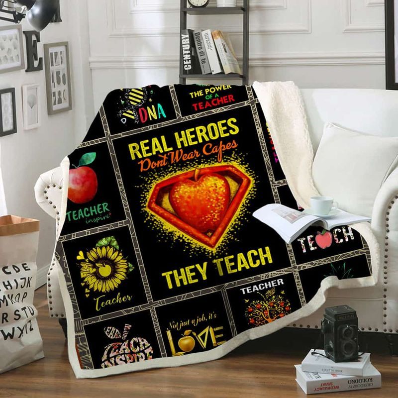 Apple And Superman Real Heroes Don’t Wear Capes They Teach Premium Comfy Sofa Throw Blanket