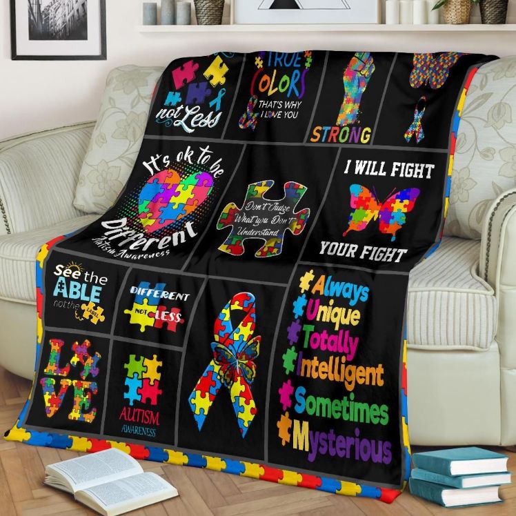 Autism Awareness It’s Ok To Be Different Fleece Blanket, Premium Comfy Sofa Throw Blanket Gift