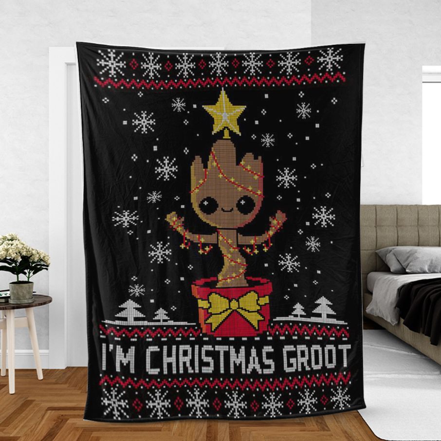 Baby Groot Fan Gift, Marvel Comics Groot Christmas Fan Gift, I’m Christmas Groot Comfy Sofa Throw Blanket Gift