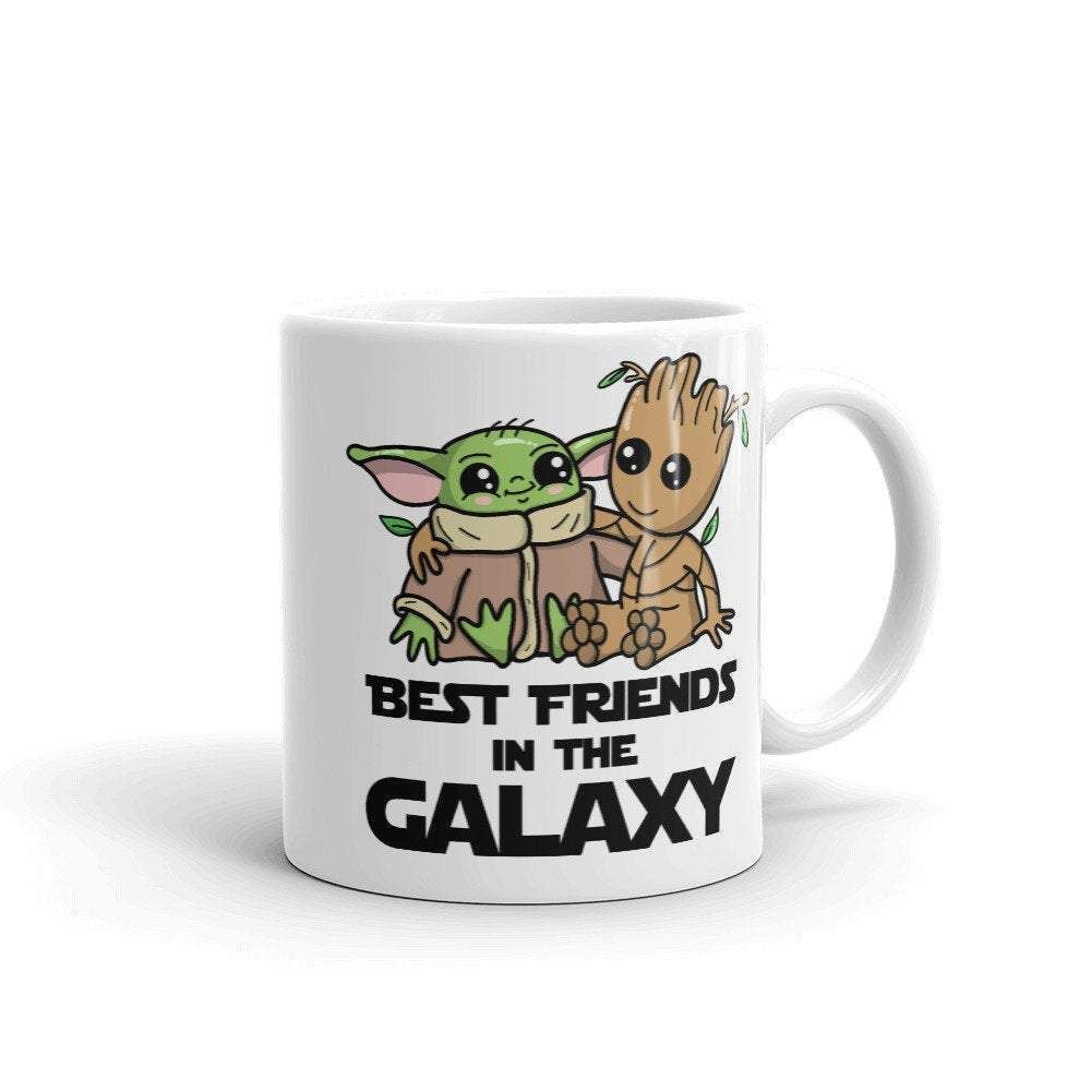 Baby Yoda The Child And Baby Groot Valentine Day Best Fridens In The Galaxy Premium Sublime Ceramic Coffee Mug White