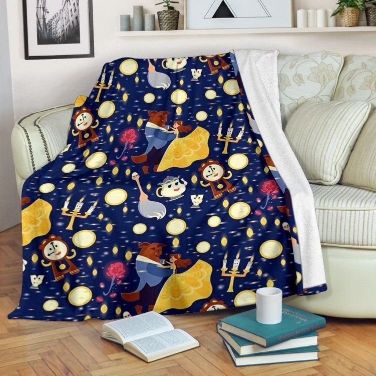 Beauty And The Beast Walt Disney Fleece Blanket Gift For Fan, Premium Comfy Sofa Throw Blanket Gift