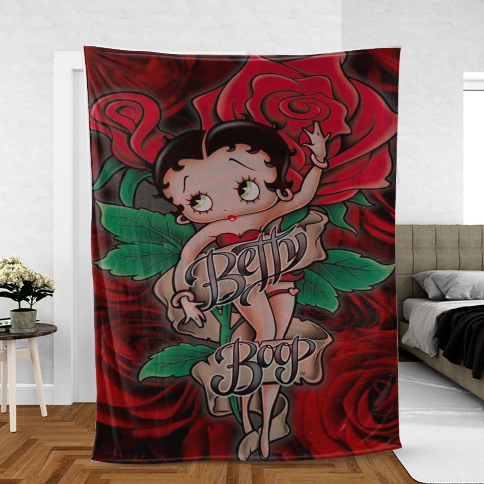 Betty Boop Fan Gift, Betty Boop With Roses Comfy Sofa Throw Blanket Gift