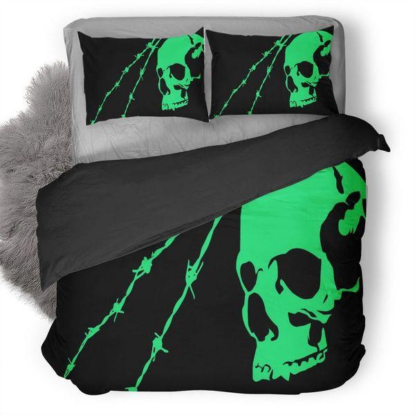 Black Green Skull Minimalist Bedding Set