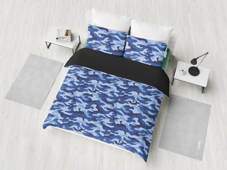 Blue Camouflage Camo Pattern Bedding Set