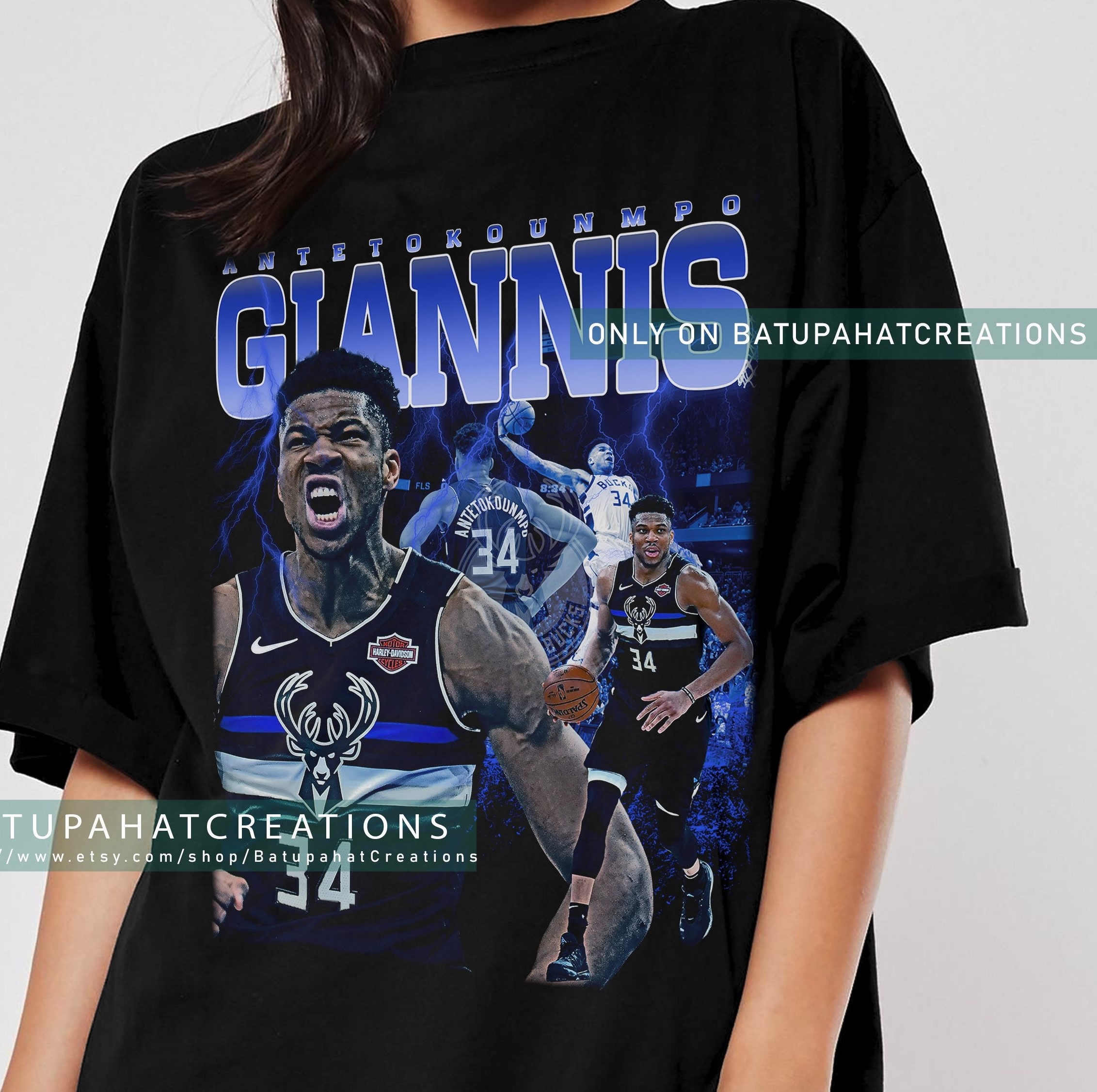 Blue Vintage Style Giannis Antetokounmpo Milwaukee Bucks Basketball ...