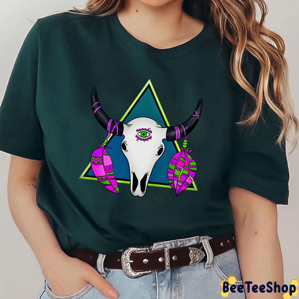 Boho Skull Feathers Native American Hamsa Western Cow Skull Bull South-West America Cowbo Unisex T-Shirt