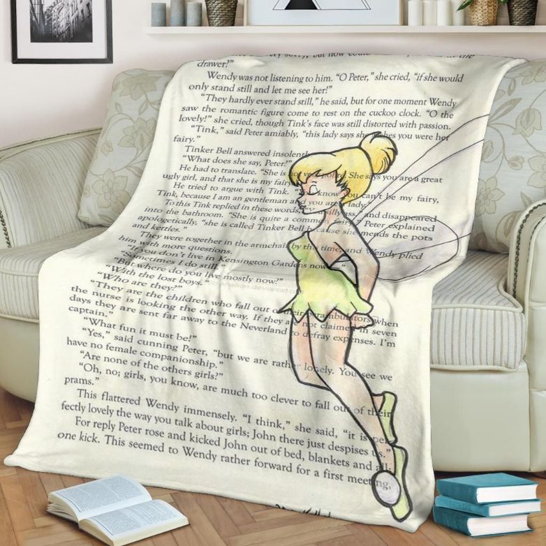 Book Page Style Tinker Bell’s Best Seller Fleece Blanket Gift For Fan, Premium Comfy Sofa Throw Blanket Gift