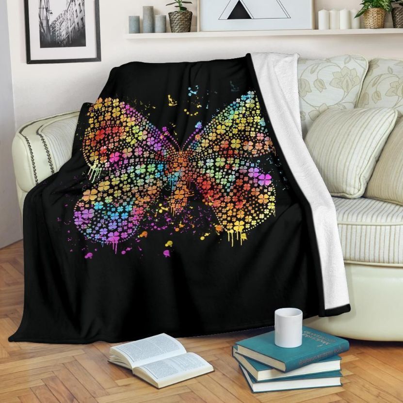 Butterfly Clover Fleece Blanket Gift For Fan, Premium Comfy Sofa Throw Blanket Gift