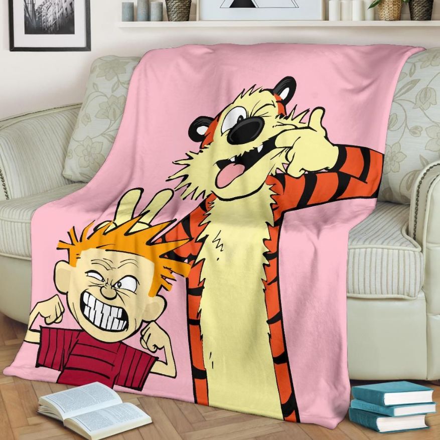 Calvin And Hobbes Pink Fleece Blanket Gift For Fan, Premium Comfy Sofa Throw Blanket Gift