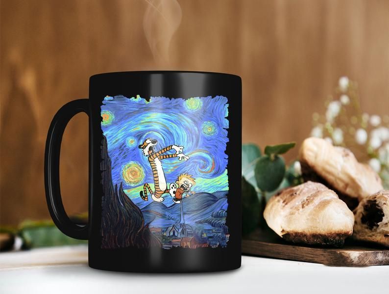 Calvin And Hobbes We’re Zombie Van Gogh Oil Paint Mug Vincent Van Gogh Lover Premium Sublime Ceramic Coffee Mug Black