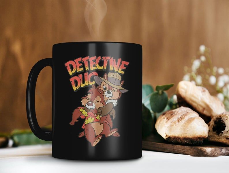 Chip N’ Dale Rescue Rangers Detective Duo Mug Disney Lover Gift Chip N’ Dale Premium Sublime Ceramic Coffee Mug Black