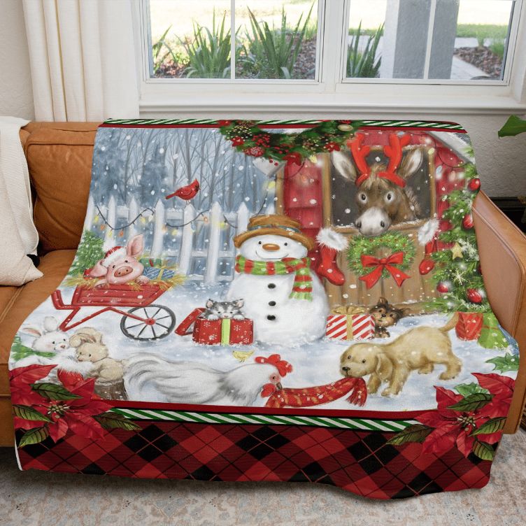 Christmas Gift , Christmas Farm Animals Comfy Sofa Throw Blanket Gift