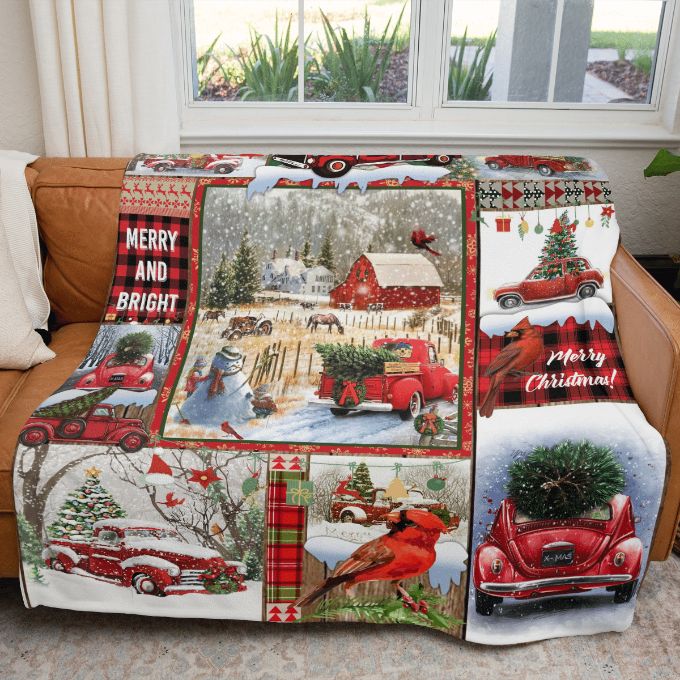 Christmas Gift , Christmas Red Truck Comfy Sofa Throw Blanket Gift