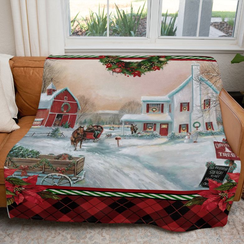 Christmas Gift , Christmas Tree Town Comfy Sofa Throw Blanket Gift