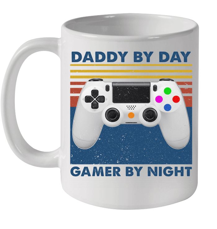 Controller Daddy By Day Gamer By Night Vintage Premium Sublime Ceramic Coffee Mug White