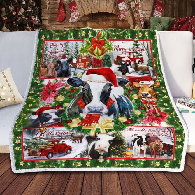 Cows Merry Christmas Premium Comfy Sofa Throw Blanket