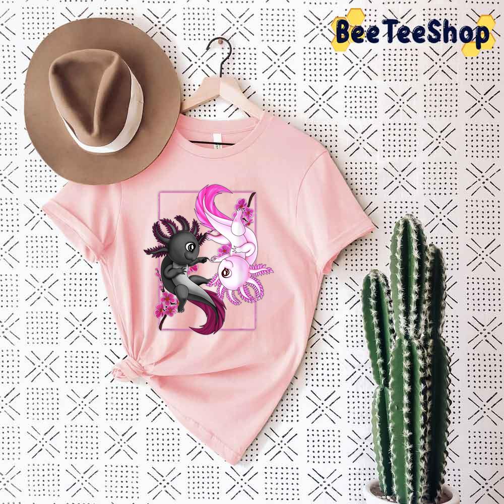 Cute Axolotl Yin Yang Plush Pets Cherry Blossom Unisex T-Shirt