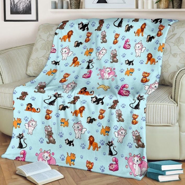 Cute Disney Cats Fleece Blanket Gift For Fan, Premium Comfy Sofa Throw Blanket Gift