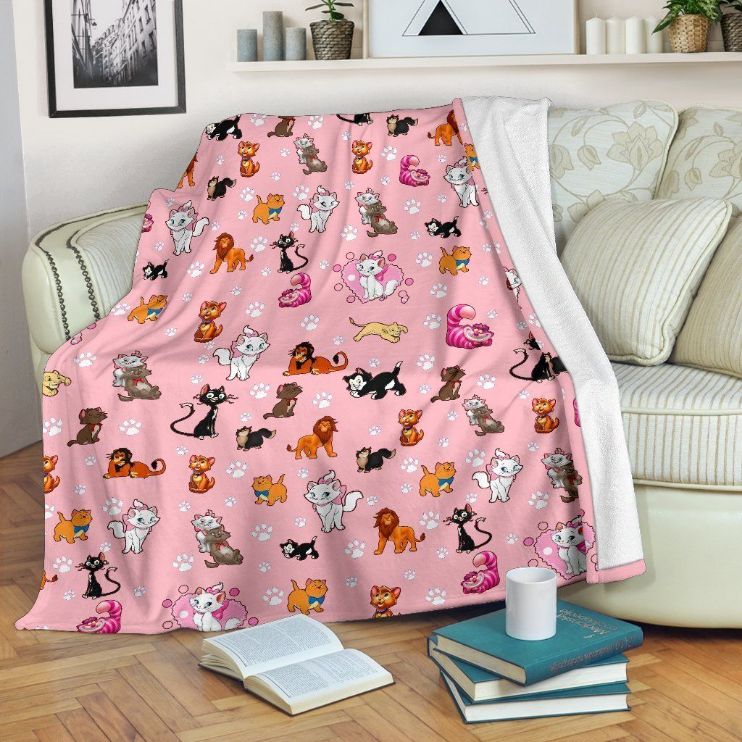 Cute Disney Kitten Fleece Blanket Gift For Fan, Premium Comfy Sofa Throw Blanket Gift