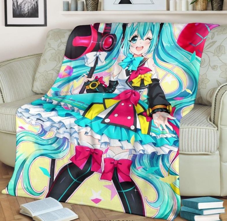 Cute Hatsune Miku Idol Best Seller Fleece Blanket Gift For Fan, Premium Comfy Sofa Throw Blanket Gift