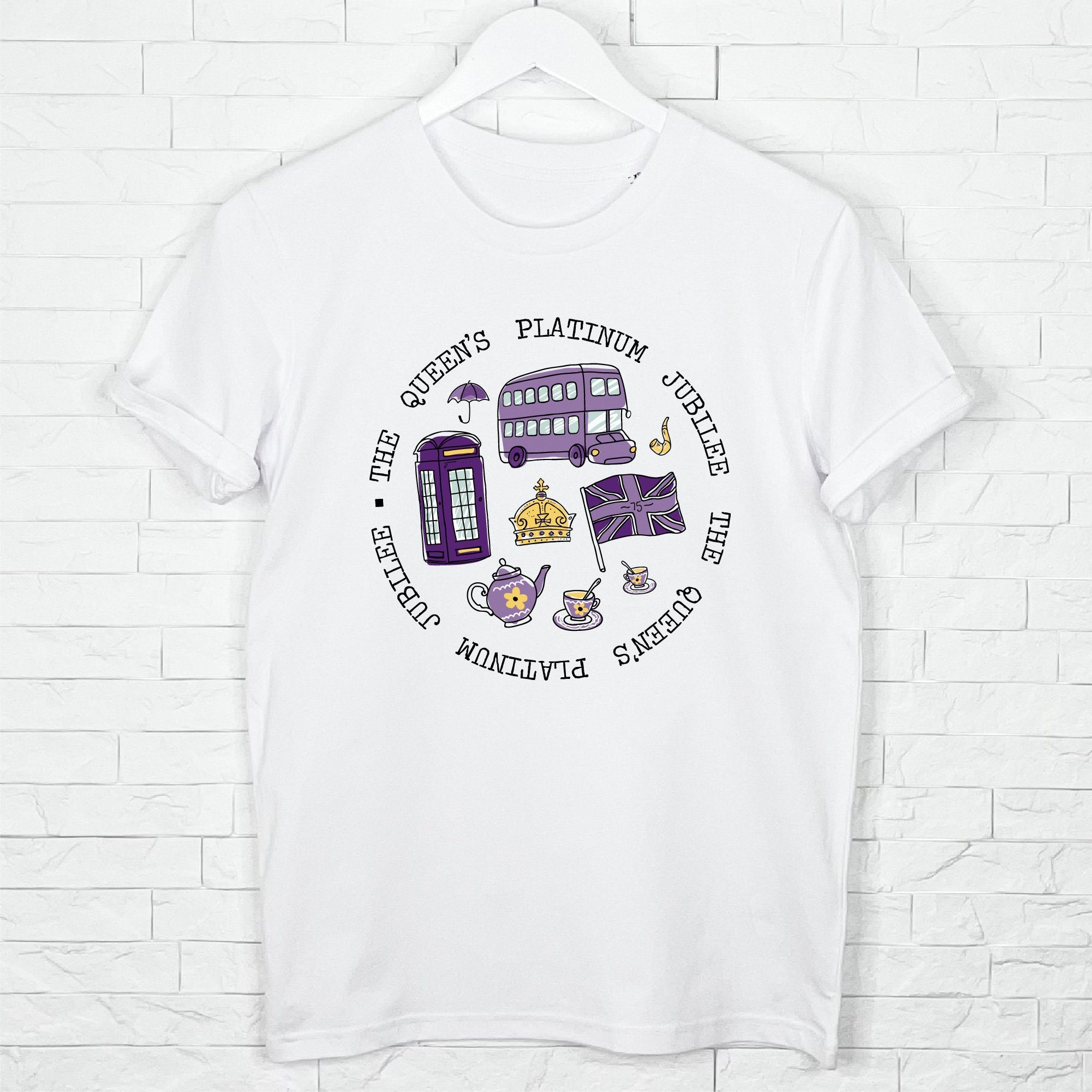 Cute Purple Icon Queen’s Platinum Jubilee Adult Illustrated Unisex T-Shirt